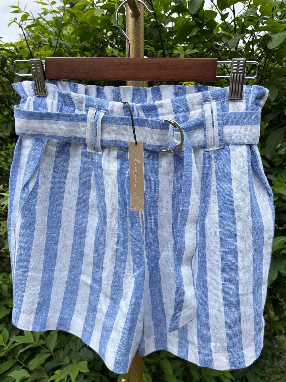 NWT Love Tree Striped Paperbag Shorts, Beachcore, Linen Blend